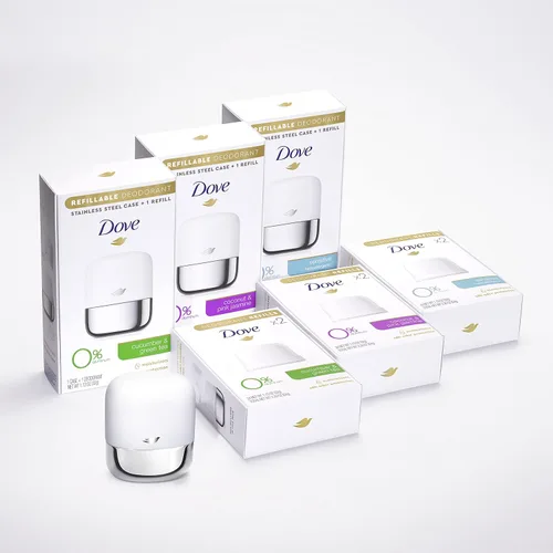 Vista 4 de Dove Kit de inicio de desodorante recargable 0% aluminio coco y jazmín rosa desodorante libre de aluminio 1.13 oz