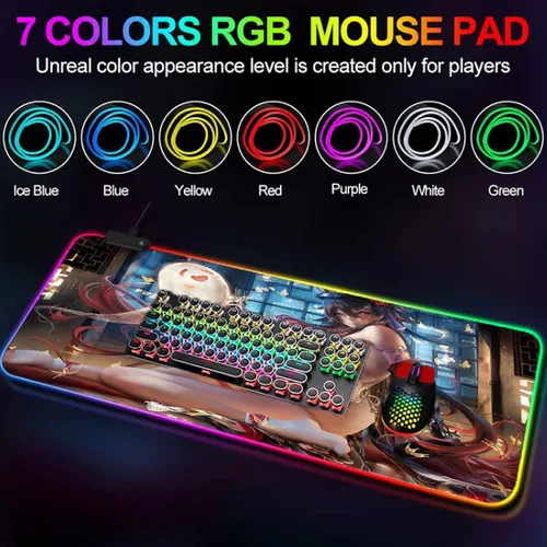 Vista 3 de Alfombrilla de mouse para juegos de anime sexy para niñas, pecho RGB, alfombrilla de mouse de anime Genshin Impact Hu Tao Gaming, grande, sexy