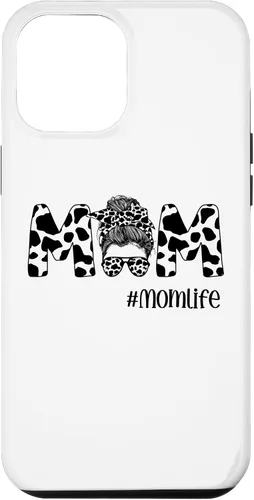 Vista 25 de iPhone 16 Funny Women Mom Life Cow Messy Bun Hair Bandana Glasses Case