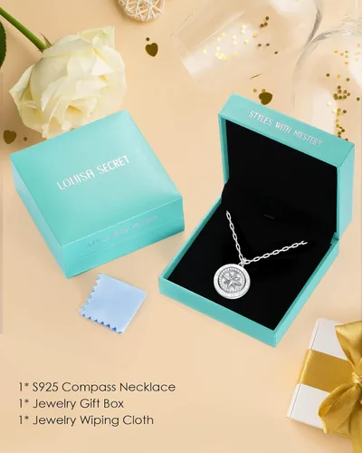 Vista 6 de LOUISA SECRET Regalos de Graduación para Ella 2025, Collar de Plata de Ley S925 con Brújula y Piedra Natal Colgante para Ella, Joyería de Cumpleaños