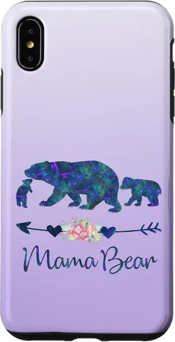 Vista 11 de Teal Blue Purple Floral Mama Bear and Two Cubs Silver Purple Case for iPhone 17
