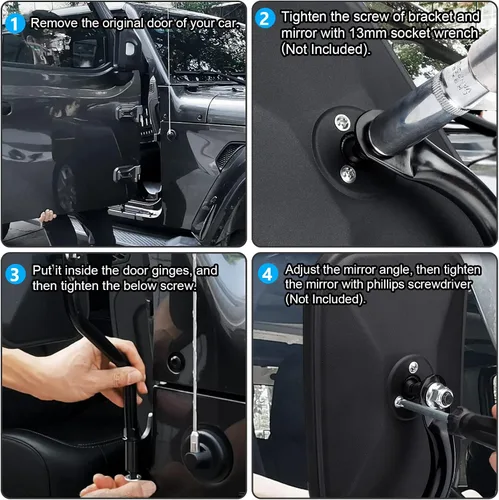 Vista 6 de BETOOLL Espejos para puertas fuera compatibles con Jeep Wrangler JK CJ JKU LJ JL y Unlimited - Espejos laterales de bisagra de puerta compatibles