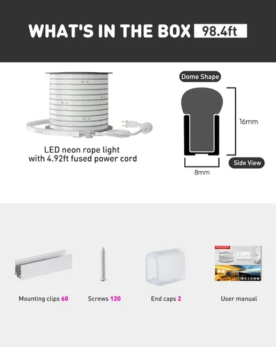 Vista 7 de Shine Decor luces LED de cuerda AC 120V, tira de neón eco de 120 LED/m sin puntos, conectable y cortable, impermeable IP65 y resistente al clima Azul