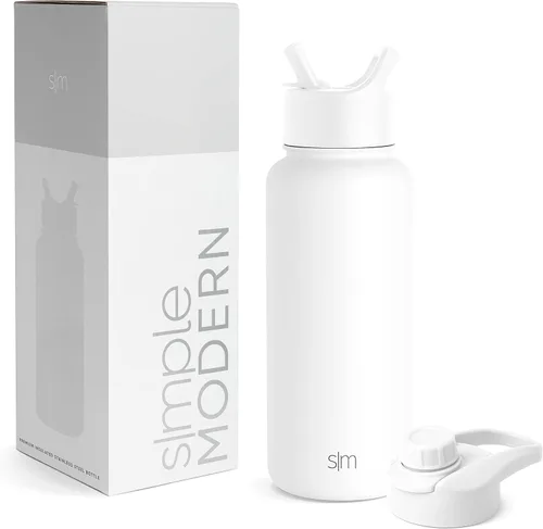 Vista 8 de Simple Modern botella de agua con tapa para beber con pajilla, termo metálico de acero inoxidable con aislamiento al vacío, colección Summit