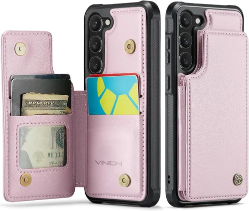 Vista 23 de Vinich - Funda tipo cartera para Samsung Galaxy S23 con tarjetero, color negro Ranuras de crédito con bloqueo RFID, soporte para teléfono a prueba