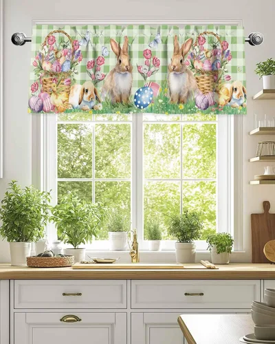 Vista 121 de Cenefa de cortina con lazo rojo de Navidad para ventanas, sala de estar, cocina, baño, granja, bolas de Navidad de acuarela con diseño de bayas