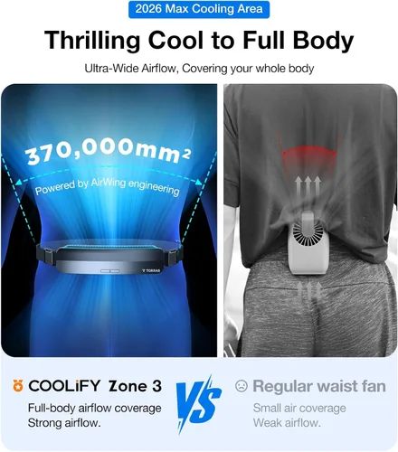 Vista 3 de TORRAS Ventilador de cintura portátil superior 2026 COOLiFY Zone 3, ventilador de cinturón personal ultraligero, viento más fuerte de 26 pies/s