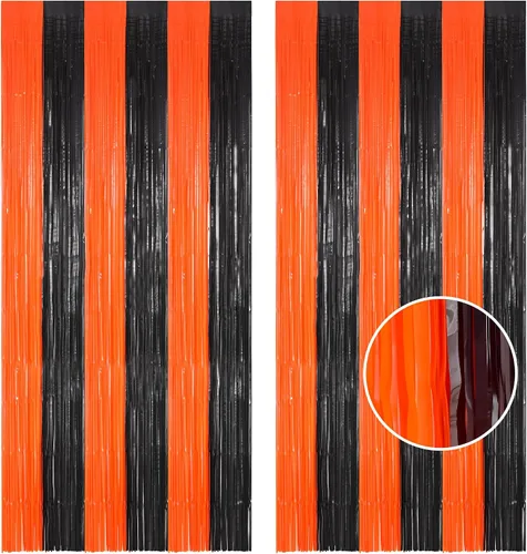 Vista 32 de Cortina de flecos de papel de aluminio para decoración de fiesta de Halloween, telón de fondo de fotos de oropel negro puro, cortinas de vapor