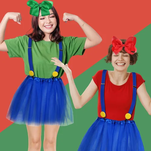 Vista 4 de HooLing Juego de 12 piezas de disfraz de Halloween para adultos, mujeres, falda tutú, tirantes, medias, pinzas para el cabello, broche amarillo
