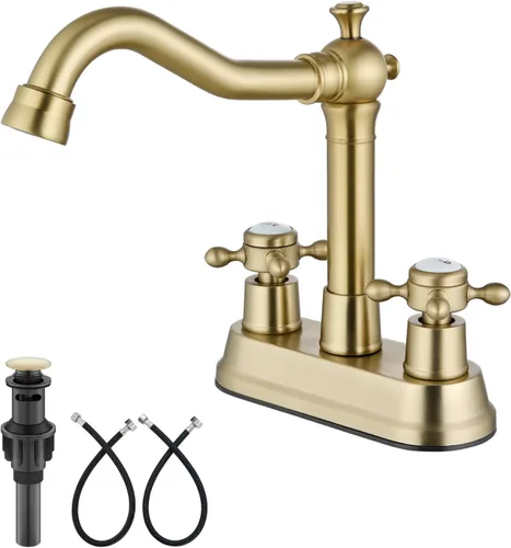 Vista 10 de Aolemi Juego central de 4 pulgadas, grifo vintage para lavabo de baño, 2 manijas cruzadas, lavabo para lavabo, 3 agujeros, incluye mangueras, grifo