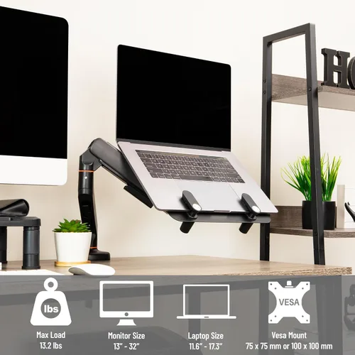Vista 4 de Mind Reader Soporte de escritorio para laptop con resorte de gas, se adapta a laptops o monitores de 11.6 a 17.3 pulgadas, rotación de 180°