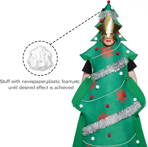 Vista 6 de Megartico Disfraces de árbol de Navidad para mujer con máscara de estrella para adultos, disfraz divertido de fiesta de festival