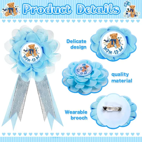 Vista 4 de Capoda Tema de oso We Can Bearly Wait Baby Shower Decoraciones Mom to Be Sash Dad to Be Pin y diadema de corona de flores para baby shower, banda