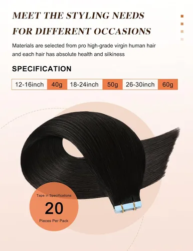 Vista 4 de Sunya Extensiones de cabello humano con punta I Tip de 20 pulgadas, extensiones de cabello humano Itip negro natural #1B, 1.76 onzas, 50 mechones