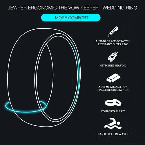 Vista 2 de JEWPER Anillos de tungsteno para hombres y mujeres de 0315in banda de boda de promesa de moda martillado surco meteorito orbo carburo biselado borde