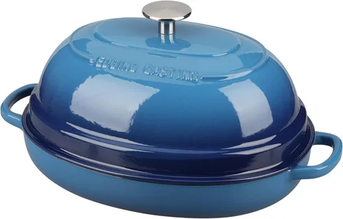 Vista 11 de EDGING CASTING Olla ovalada esmaltada de hierro fundido holandés con tapa, horno holandés de pan para hornear pan de masa madre, pan holandés, horno