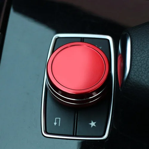 Vista 4 de iJDMTOY Cubierta de rueda de aluminio anodizado rojo para consola central de control de mando compatible con Mercedes A B C E S CLA GLA GLK ML GL