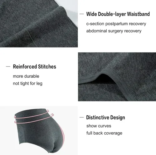 Vista 4 de INNERSY - Ropa interior de algodón para mujer de talle alto para posparto paquete múltiple