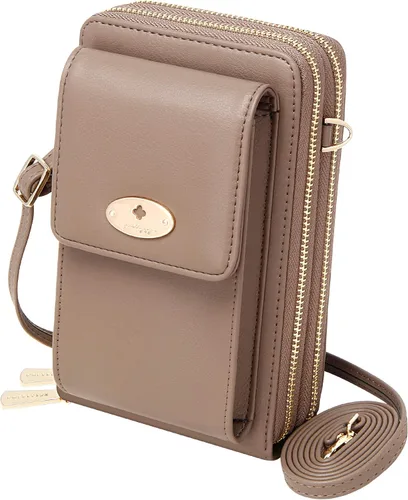 Vista 9 de KUKOO Small Crossbody Bag Cell Phone Purse Wallet with Credit Card Slots for Women A- Versión mejorada con cremallera gris
