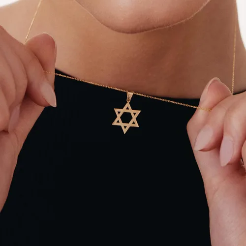 Vista 3 de Collar de estrella de David de oro macizo de 14 quilates para mujer, collar con colgante de protección, joyería de estrella delicada, regalos