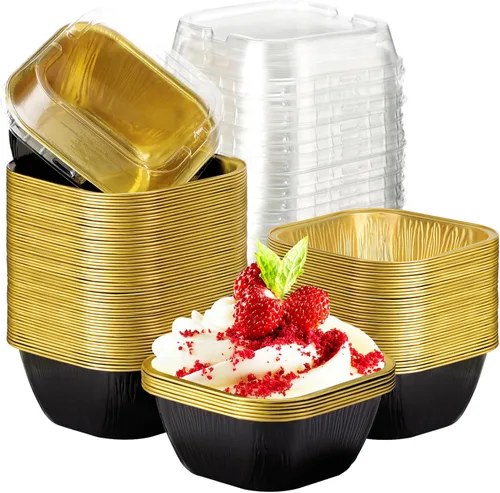 Vista 11 de EUSOAR - Tazas para cupcakes con tapas, 8 onzas, 50 unidades de flan de postres desechables, 3.5 x 2.7 x 1.6 pulgadas con tapas, postres de papel