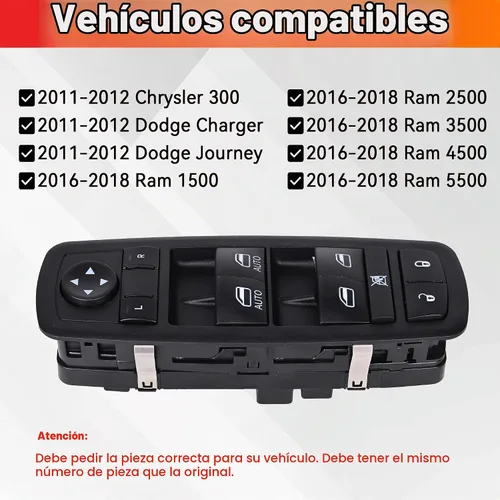 Vista 7 de Interruptor de ventana lateral del conductor 8+3 pines para Chrysler Dodge 11-18 68231805AA