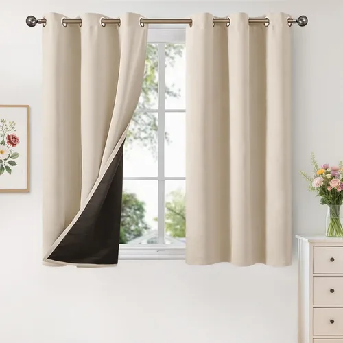 Vista 32 de YoungsTex - Cortinas 100% opacas para dormitorio, con aislamiento térmico y ojales, cortinas oscuras negras con capa pesada para ventana de sala