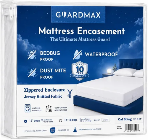 Vista 32 de Protector de colchón Guardmax con cremallera funda contra insectos para cama 100% impermeable suave, hipoalergénico y transpirable