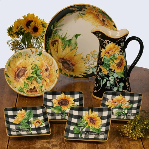 Vista 2 de Certified International Sunflower Fields - Platos de canapé/Lucheon de 6 pulgadas, diseños surtidos, pequeños, juego de 4