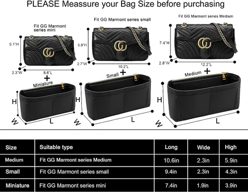 Vista 3 de Inserto de bolso pequeño para bolsa de hombro GG Marmont Matelasse paquete de 2 organizador de fieltro con cremallera compra 1 y obtén 1 bolsa
