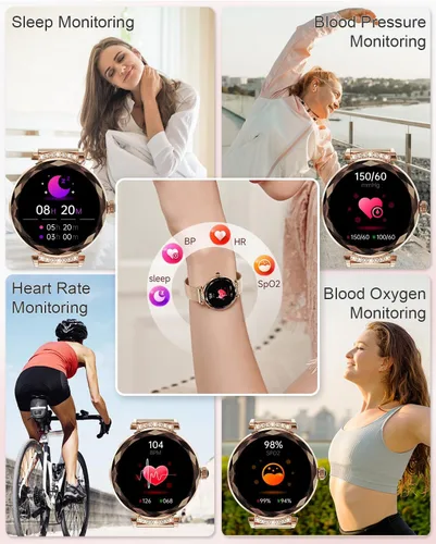Vista 3 de Relojes inteligentes para mujer (respuesta/hacer llamadas), reloj inteligente AMOED de 1.19 pulgadas para iPhone Android, rastreador de actividad
