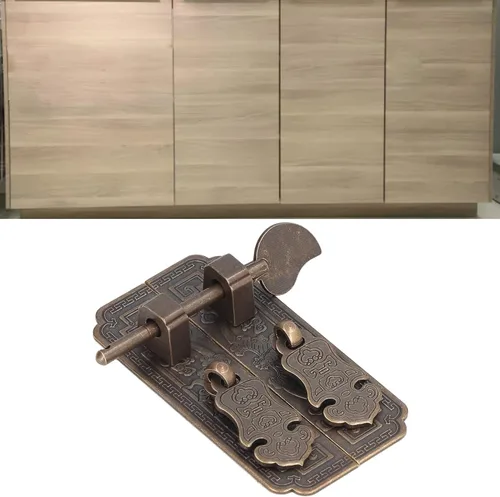 Vista 2 de Placa de latón antiguo para puerta con diseño de murciélago auspicioso placa frontal de estilo chino para decoración de muebles de gabinete