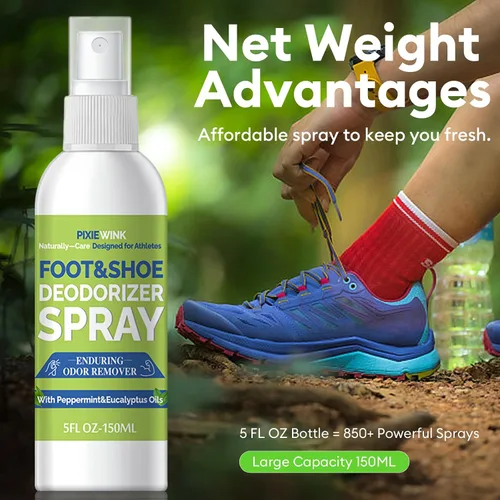 Vista 4 de Spray desodorante para pies y zapatos, eliminador instantáneo de olores de 5 onzas líquidas para zapatos y pies malolientes, frescura duradera