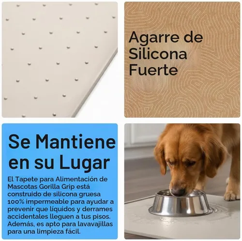 Vista 3 de GORILLA GRIP Alfombrilla para mascotas 100% impermeable con bordes elevados de silicona sin BPA, alfombrillas para comida de gatos y perros que Beige