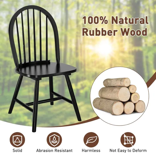 Vista 4 de Giantex Juego de 2 sillas de comedor de madera, sillas Windsor con patas de madera maciza, respaldo de eje alto, barras transversales en forma de H