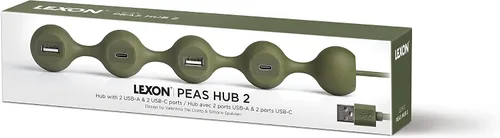 Vista 7 de LEXON PEAS HUB 2 Hub de 4 puertos, carga 2 x USB, 2 x USB-C 2 teléfonos inteligentes simultáneamente, cable interno de cobre LD143DR, rojo oscuro