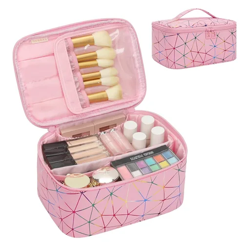 Vista 37 de OCHEAL - Bolsa de maquillaje portátil para cosméticos, estuche organizador de viaje de gran capacidad para mujeres, bolsa de aseo para niñas