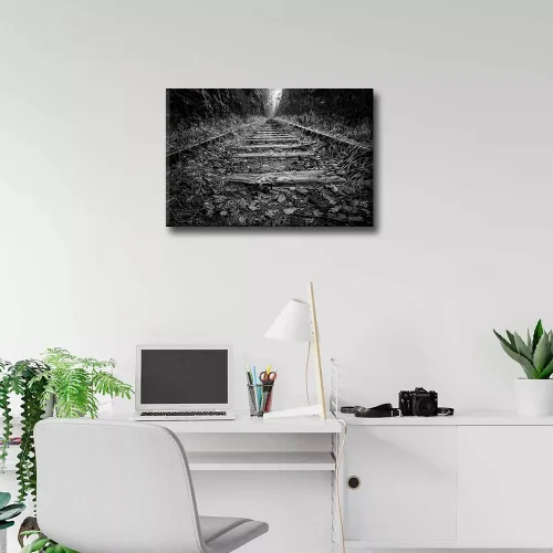 Vista 3 de Arte moderno para pared, lienzo, decoración del hogar, 1 panel, hermosas pistas rústicas de ferrocarril, arte de pared para sala de estar