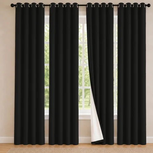 Vista 109 de 2 paneles de cortinas 100% opacas, de peso medio, con aislamiento térmico y ojales para dormitorio, sala de estar, tratamiento de ventana