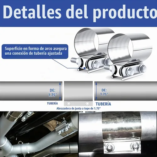 Vista 3 de Dianrui 2 piezas 1.75" Banda de abrazadera de acero inoxidable con junta de tope; abrazadera universal de 1.75 pulgadas con ensanchamiento