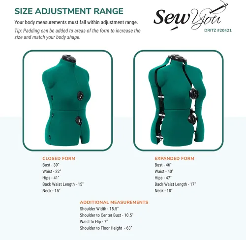Vista 7 de Dritz Soporte ajustable de triple cápsula, forma de vestido de figura completa, gris plateado y forma de vestido ajustable para coser, mediano