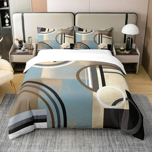 Vista 24 de Erosebridal Juego de ropa de cama de 100 % algodón a cuadros para niños y niñas, funda de edredón a cuadros, funda de edredón moderna geométrica
