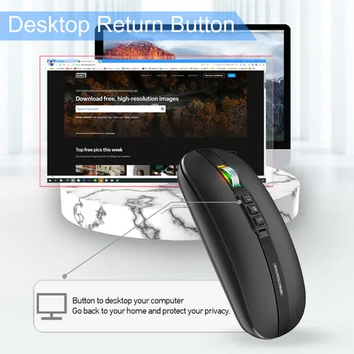 Vista 4 de FMOUSE Ratón inalámbrico Bluetooth delgado portátil con múltiples botones para pantalla de escritorio con un solo clic, ajuste de velocidad