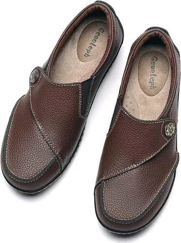 Vista 5 de Geoeleph Mocasines casuales para mujer, mocasines cómodos para caminar, mocasines de cuero para conducir