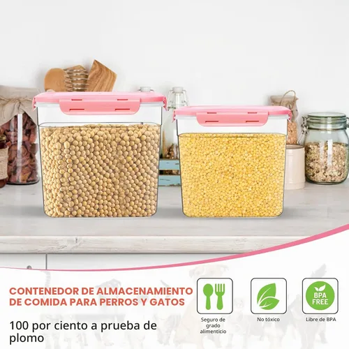 Vista 5 de 3 recipientes de almacenamiento de alimentos para animales, contenedor de plástico para almacenamiento de alimentos para perros con cuchara, 4
