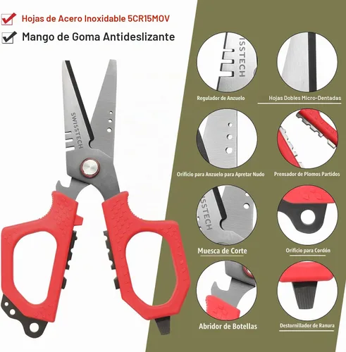 Vista 3 de Swiss+Tech Kit de herramientas de pesca, pinza de pescado con escala, alicates de pesca multifunción, tijeras de línea trenzada, equipo de pesca