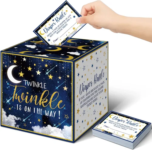 Vista 32 de Teling 51 boletos para rifas de pañales con caja de tarjetas, decoración de baby shower, caja de revelación de género para fiesta de rifas
