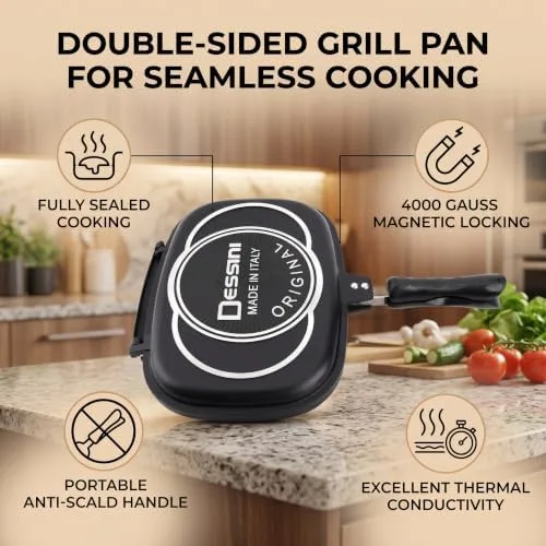Vista 7 de CHICIRIS Sartén de doble cara, sartén de aluminio para cocina, parrilla doble multiusos para tortilla de huevo, sándwich, carne, barbacoa, panini