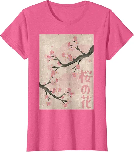 Vista 75 de Cherry Blossom Japanese Vintage Woodblock Japan Pink Sakura T-Shirt Asphalt Grey