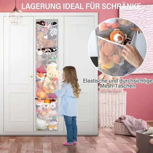 Vista 4 de Woodoulogy Almacenamiento de animales de peluche sobre la puerta, organizador de juguetes colgantes, muñeco de peluche y oso para bebé, idea